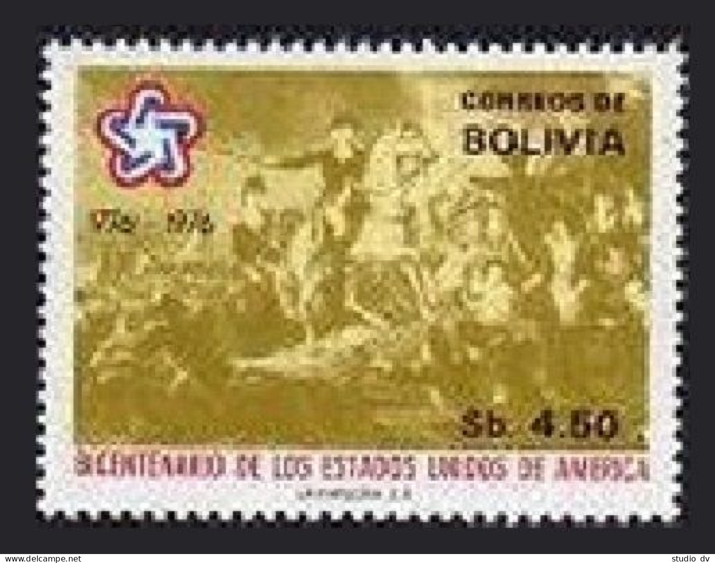 Bolivia 583, 583a, Hinged. Mi 911, Bl.66. USA-200, 1976. Battle Action, Flags. - Bolivien