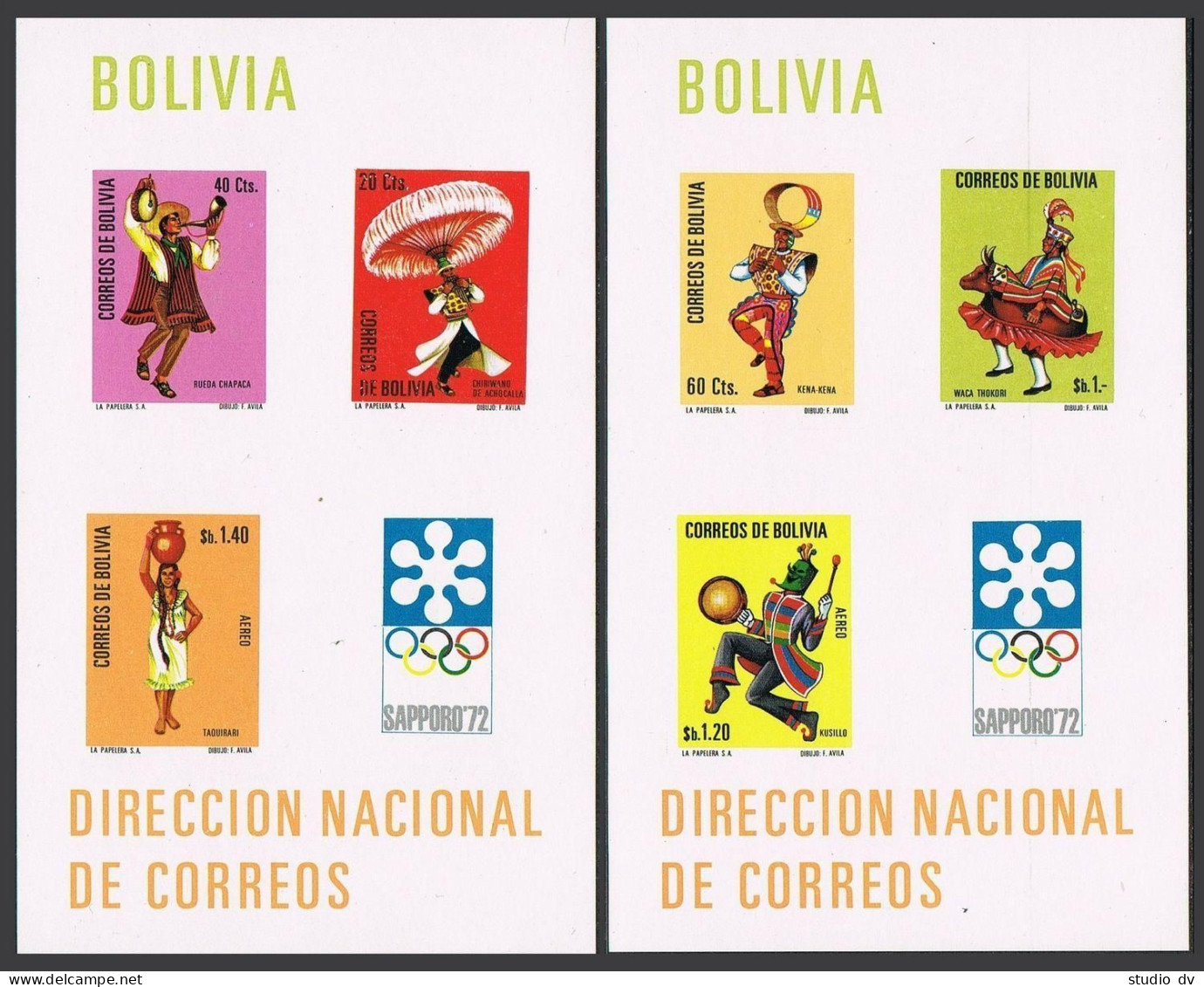 Bolivia C314a-C315a,MNH.Michel Bl.32-33,MNH. Olympics Sapporo-1972.Folk Dances. - Bolivia