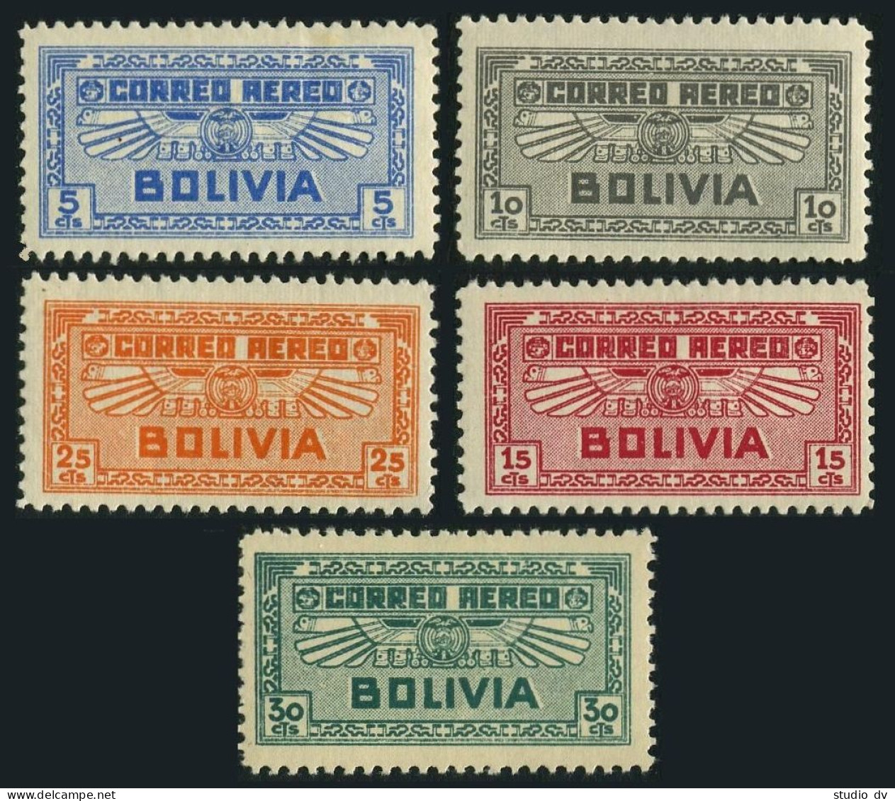 Bolivia C35-C39 Short Set,MNH.Michel 212-216. Air Post 1932.Air Service Emblem. - Bolivia