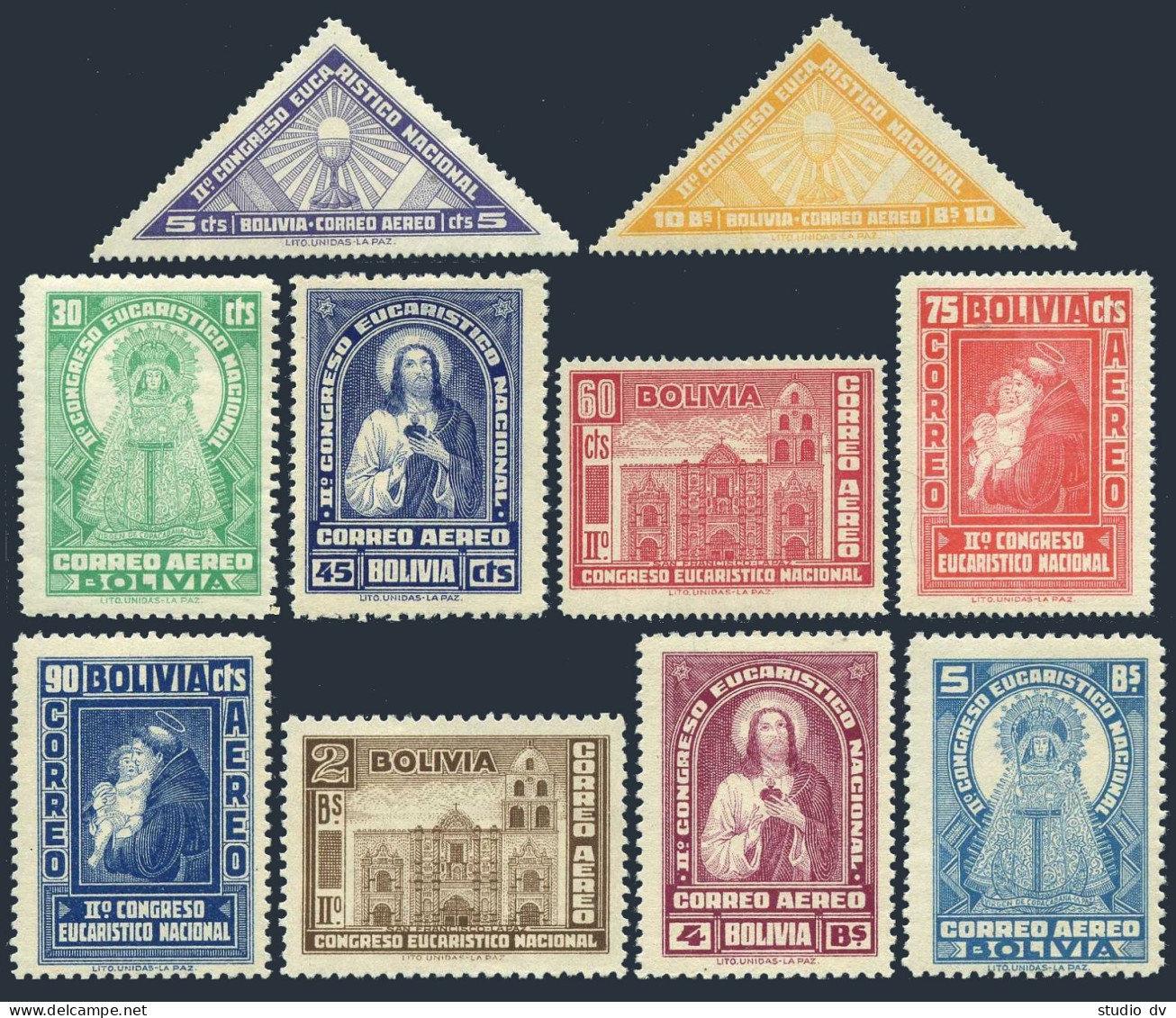 Bolivia C72-C81,hinged.Michel 310-319. National Eucharistic Congress,1939.Saints - Bolivie