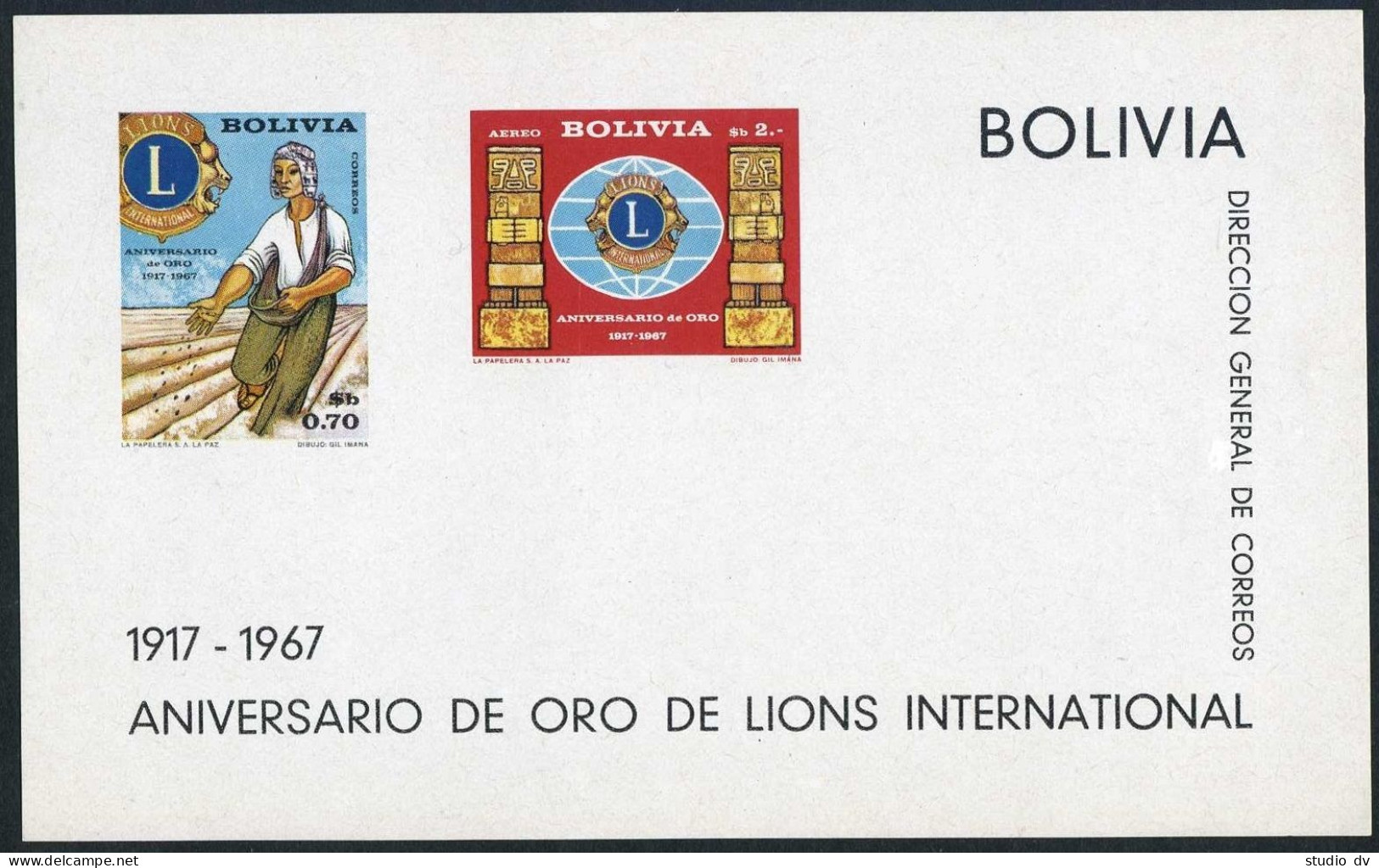 Bolivia C273a Sheet,MNH.Michel Bl.17. Lion Intlernational,50th Ann.1967.Sower. - Bolivië