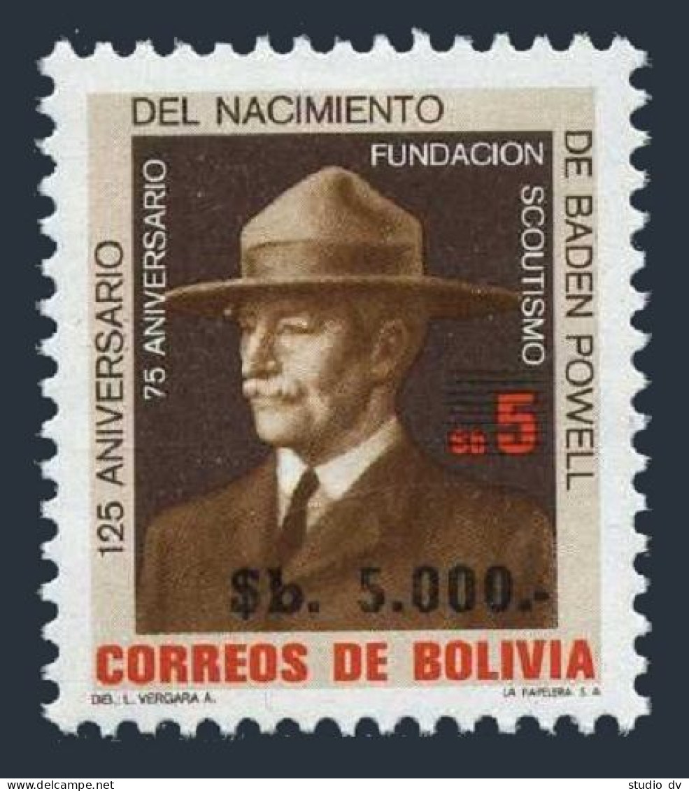 Bolivia 703, MNH. Michel 1015. Scouting Year 1982. Lord Baden-Powell. New Value. - Bolivia