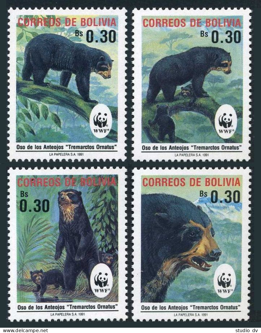 Bolivia 827-830, MNH. Michel 1137-1140. WWF 1991. Tremarctos Ornatus. Bear. - Bolivie