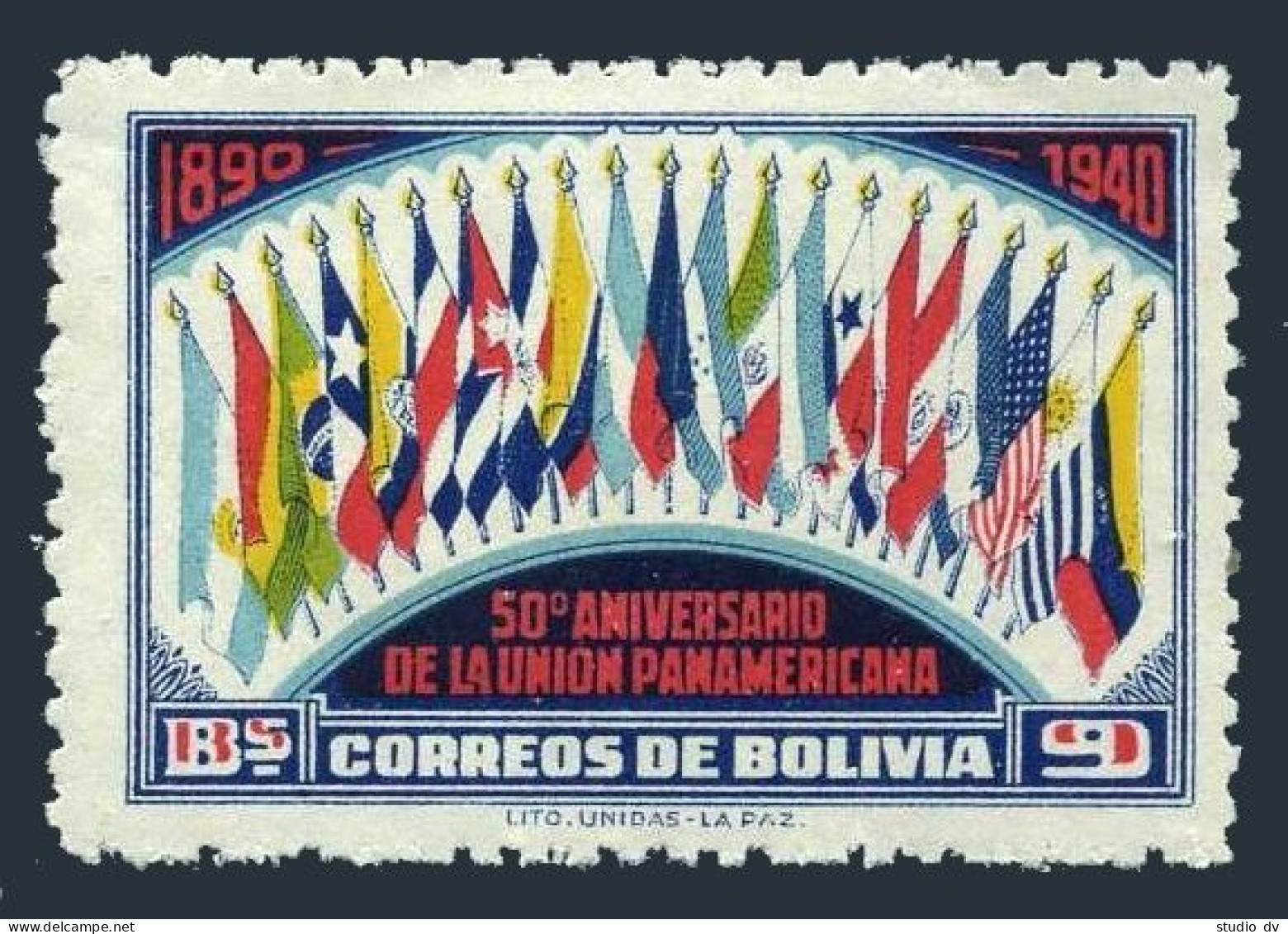 Bolivia 269,MNH.Michel 320. Pan American Union,50th Ann.1940.Flags. - Bolivia