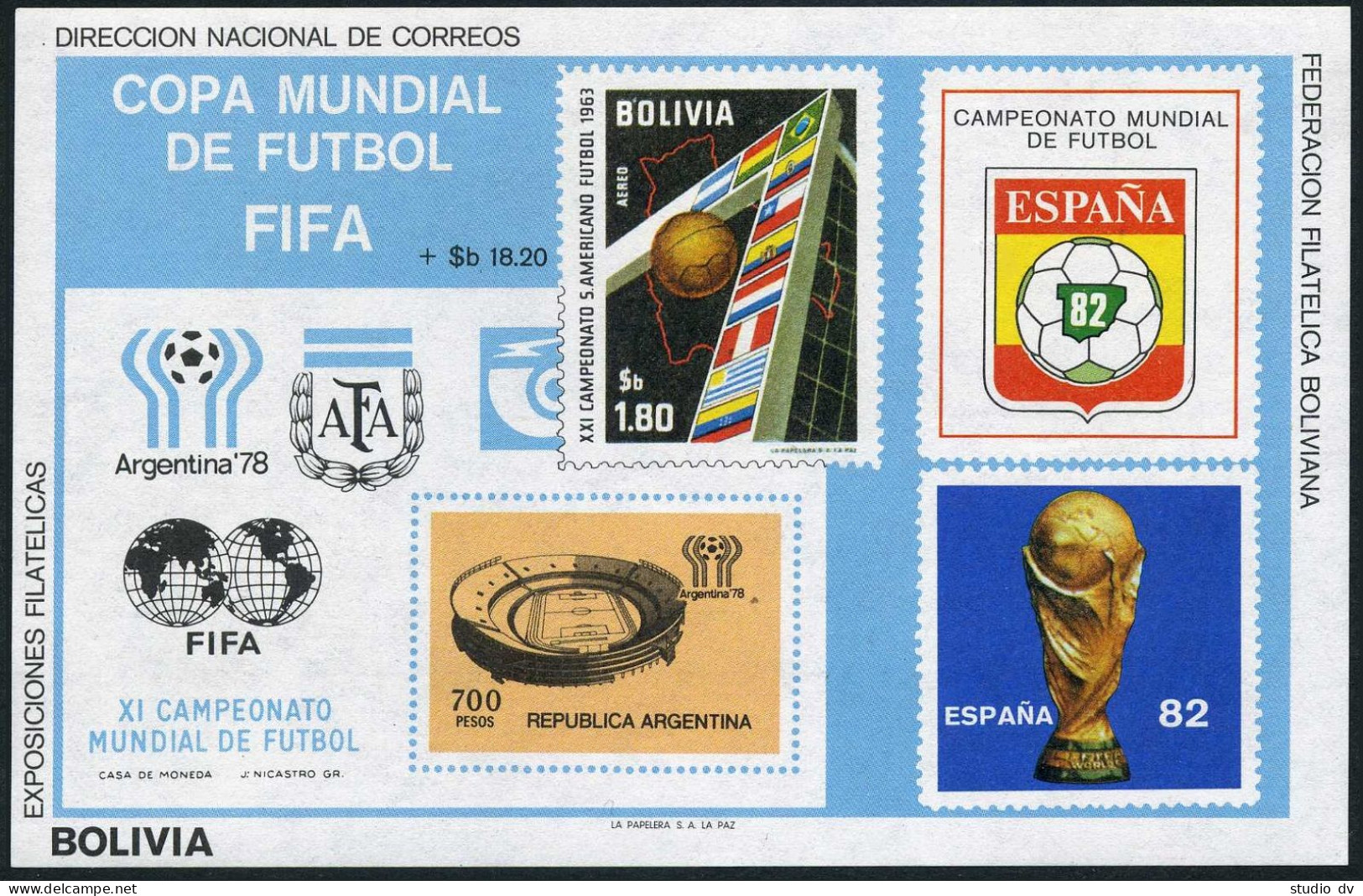Bolivia C247a,C248a,MNH.Mi Bl.98-99. World Soccer Cup Argentina-1978,Spain-1982. - Bolivië