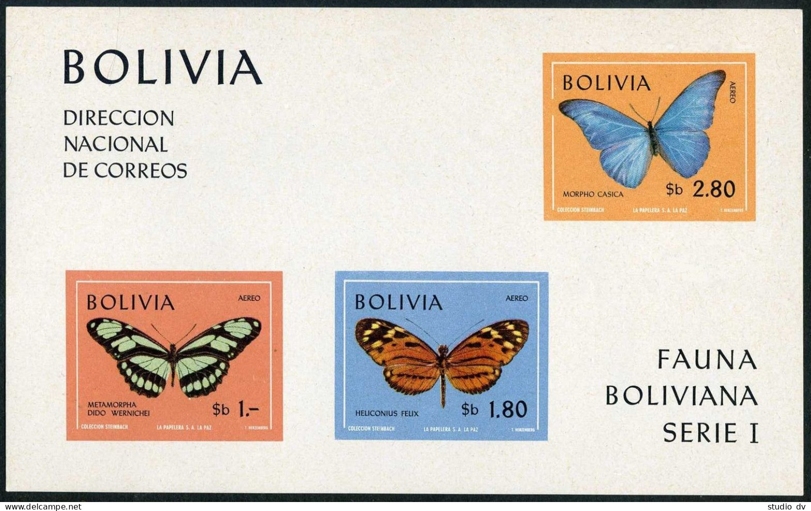 Bolivia 526a,C306a Sheets,MNH.Michel Bl.28-29. Butterflies 1970. - Bolivie