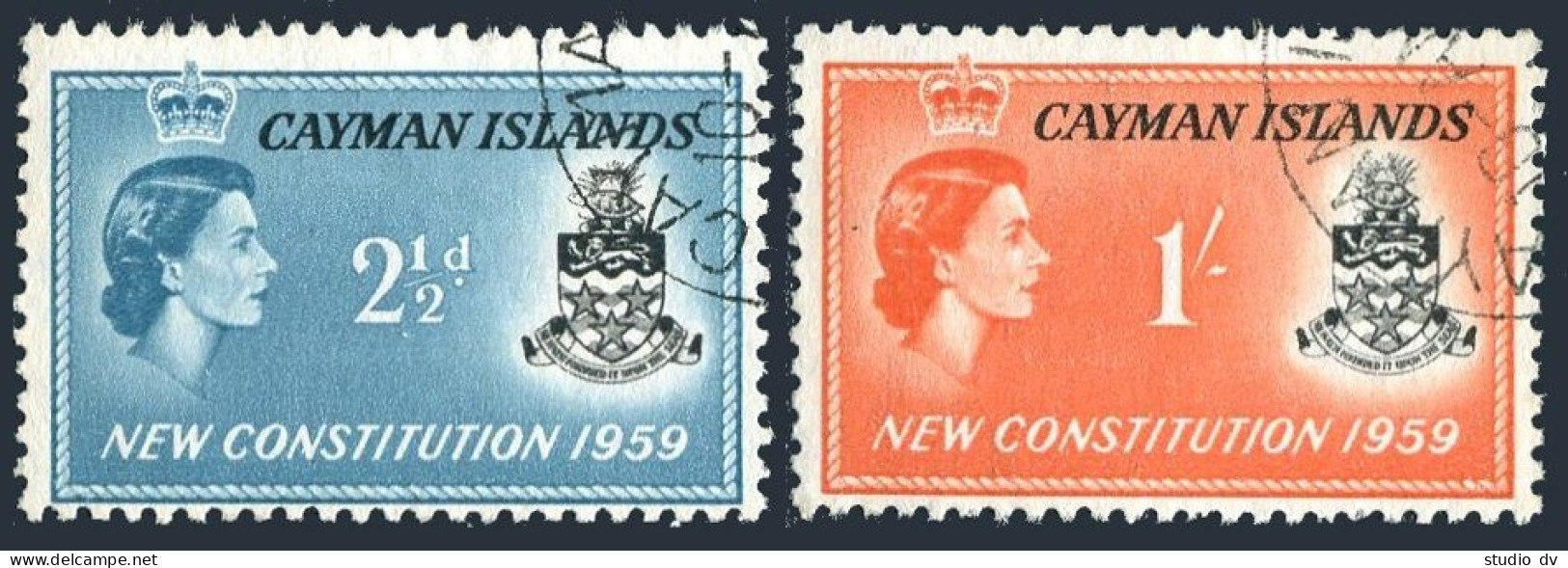 Cayman 151-152, Used. Michel 152-153. New Constitution 1959. QE II, Arms. - Iles Caïmans