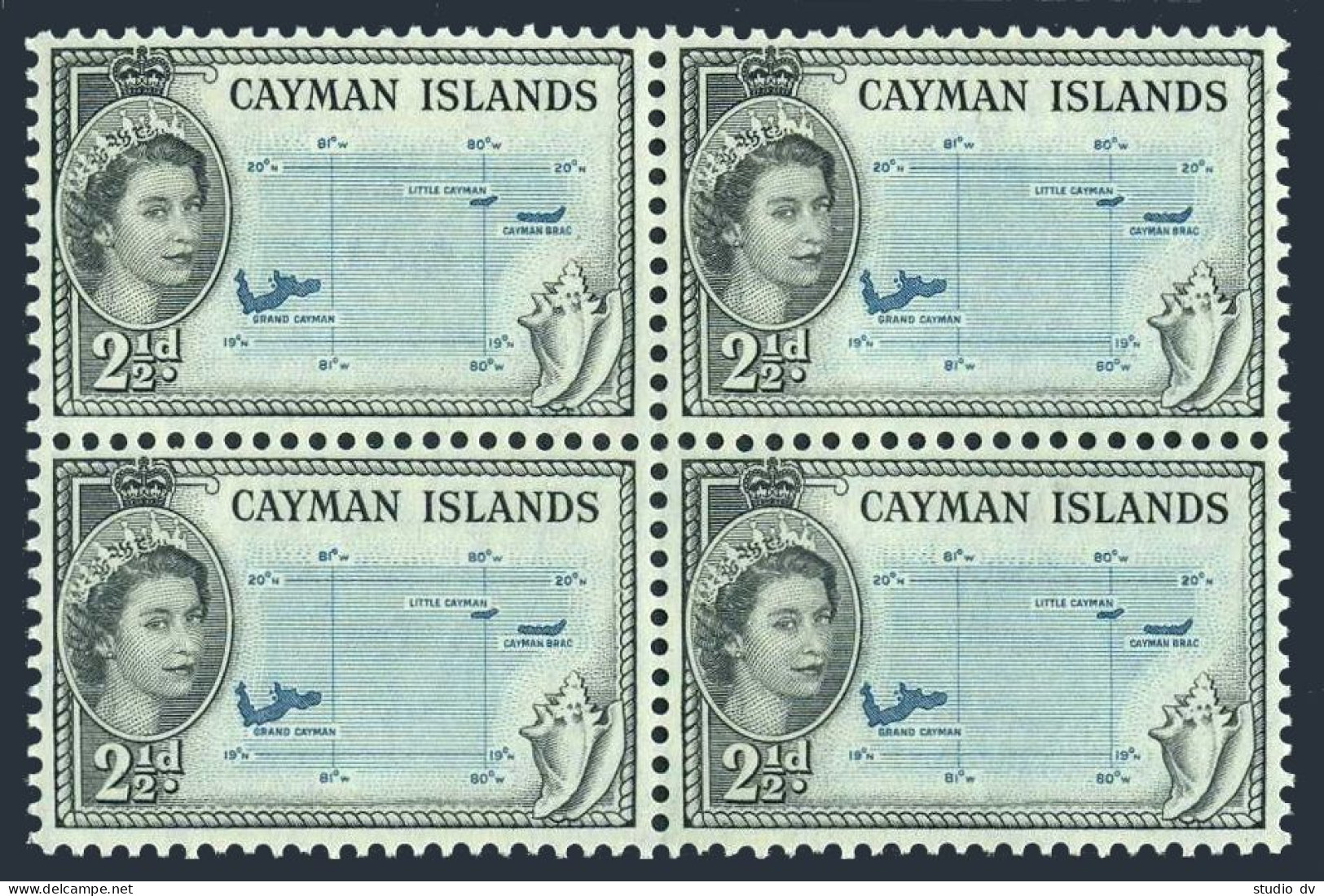 Cayman 140 Block/4, MNH. Michel 141. QE II, 1953. Map, Conch. - Kaaiman Eilanden