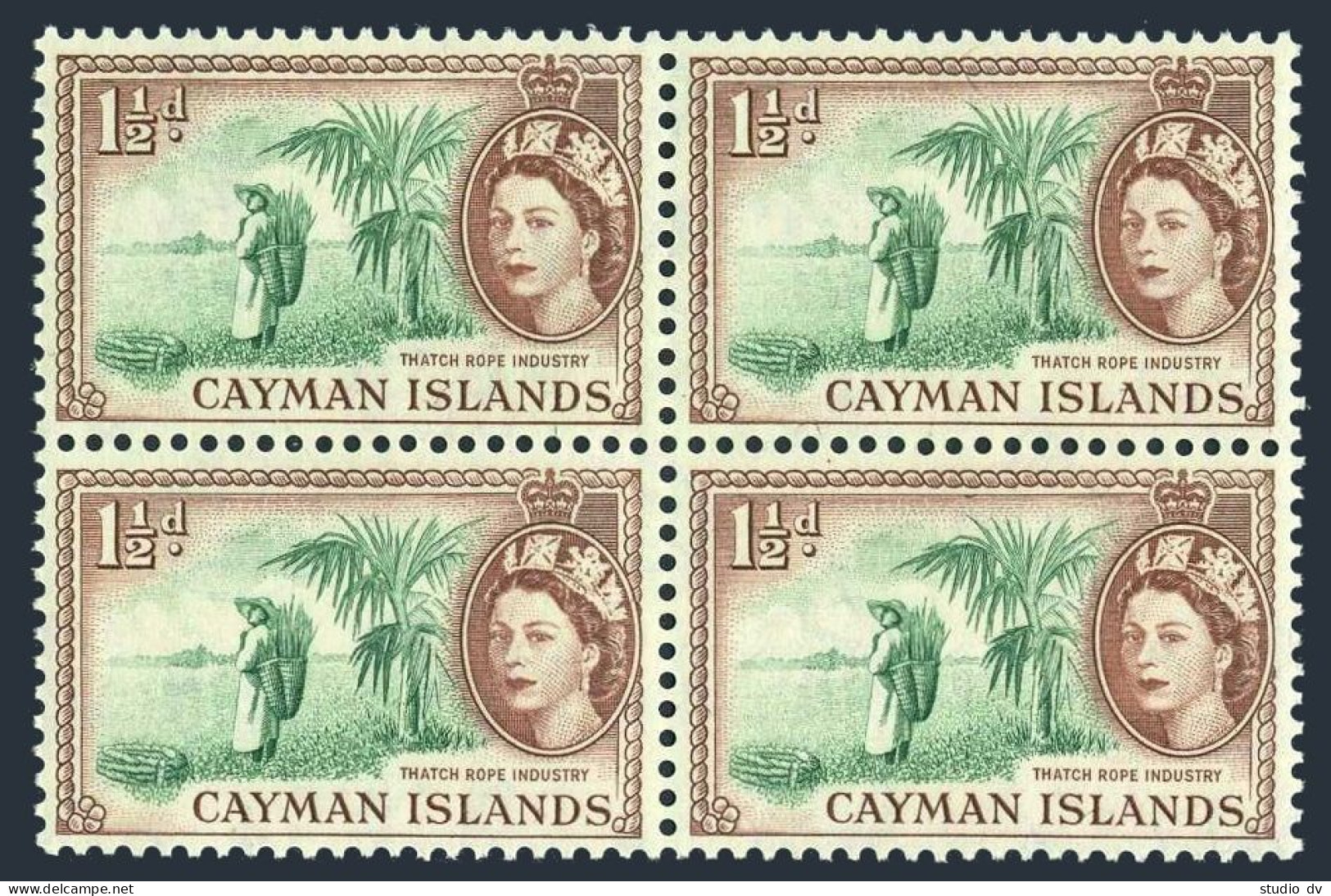 Cayman 138 Block/4, MNH. Michel 139. QE II. Thatch Rope Industry, 1953. - Iles Caïmans