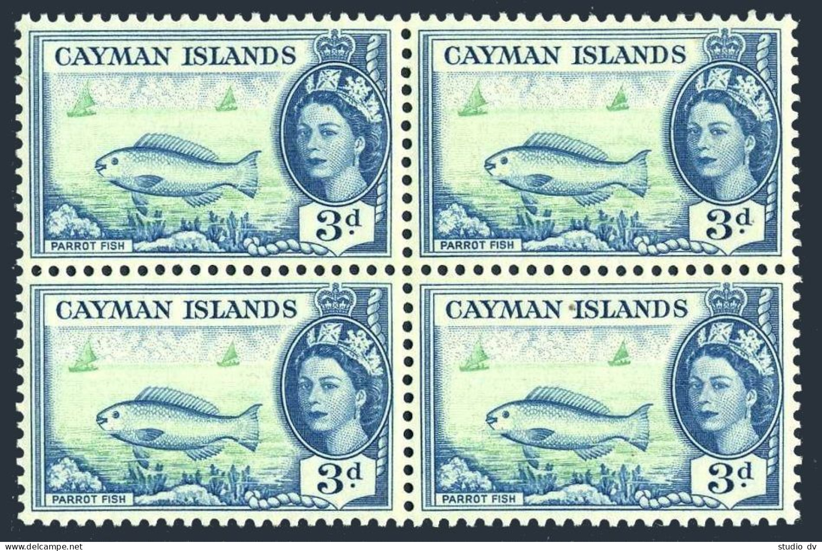 Cayman 141 Block/4, MNH. Michel 142. QE II, 1953. Parrot Fish. - Iles Caïmans