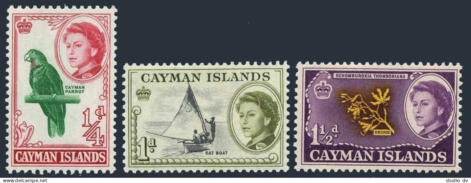 Cayman 153-155, Hinged. Michel 136-138. QE II. Cayman Parrot, Catboat, Orchid. - Cayman Islands