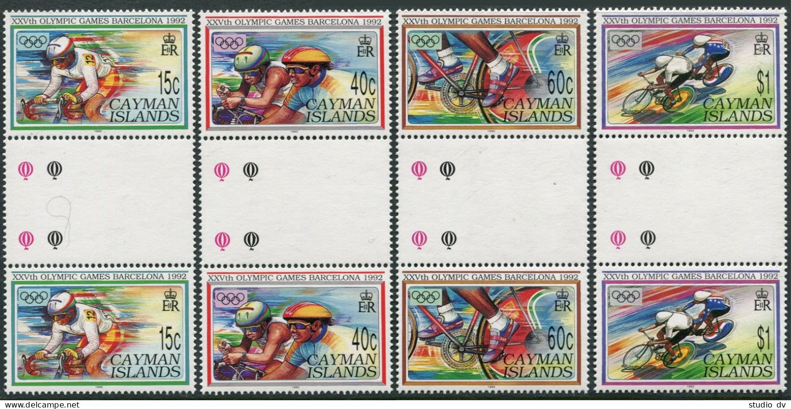Cayman 653-656 Gutter Pairs, MNH. Mi 667-670. Olympics Barcelona-1992. Cycling. - Cayman (Isole)