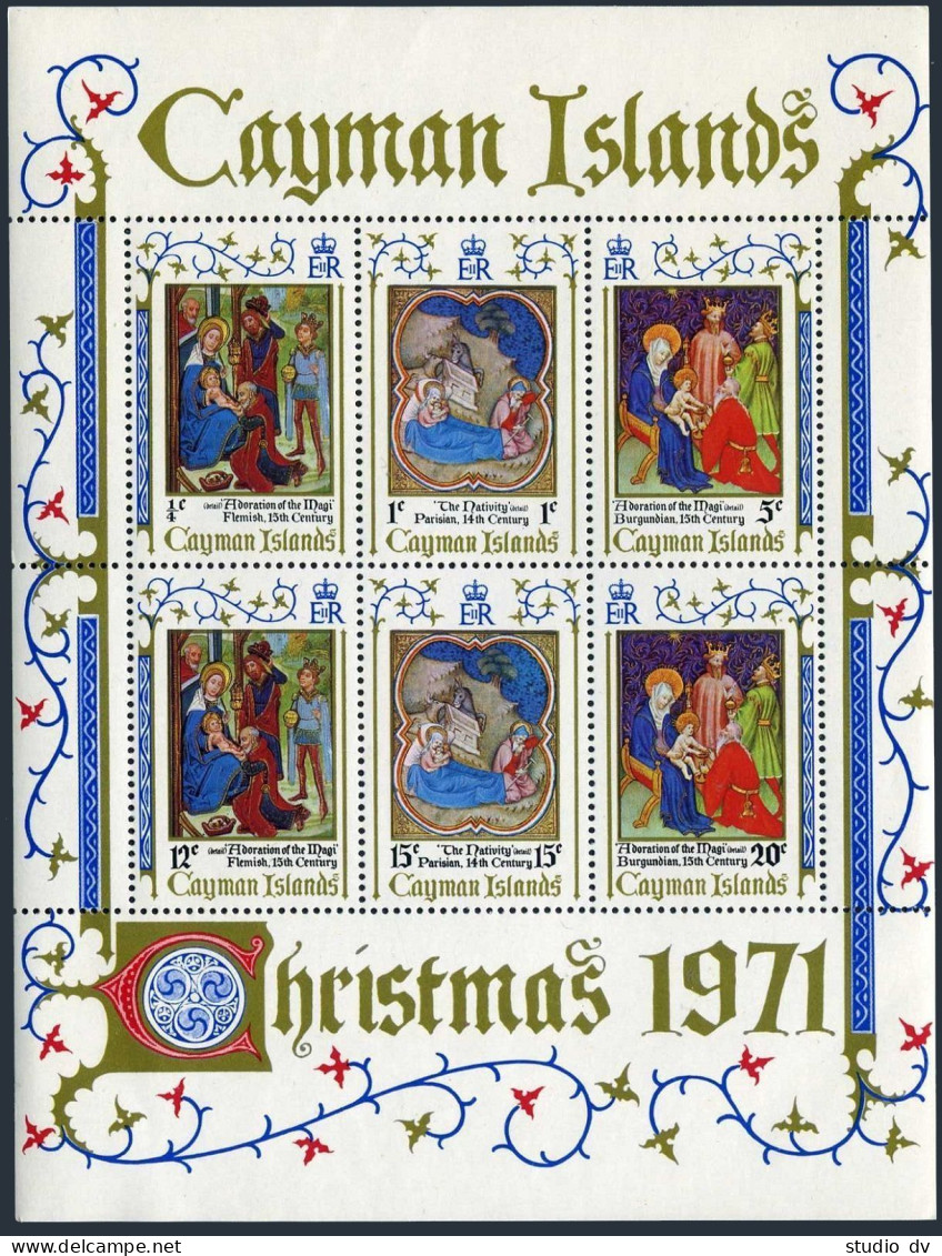 Cayman 296a Sheet, MNH. Michel Bl.1. Christmas 1971. Paintings 14-15 Cent. - Cayman (Isole)