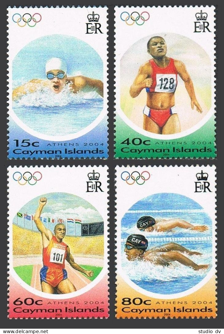 Cayman 912-915,MNH. Olympics Athens-2004.Swimmer,Runner,Long Jumper,Swimmers. - Cayman (Isole)