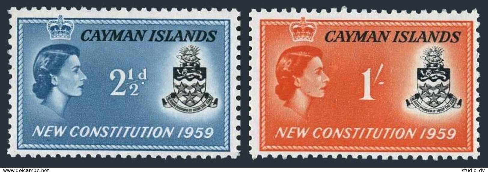 Cayman 151-152, MNH. Michel 152-153. New Constitution 1959. QE II, Arms. - Cayman Islands