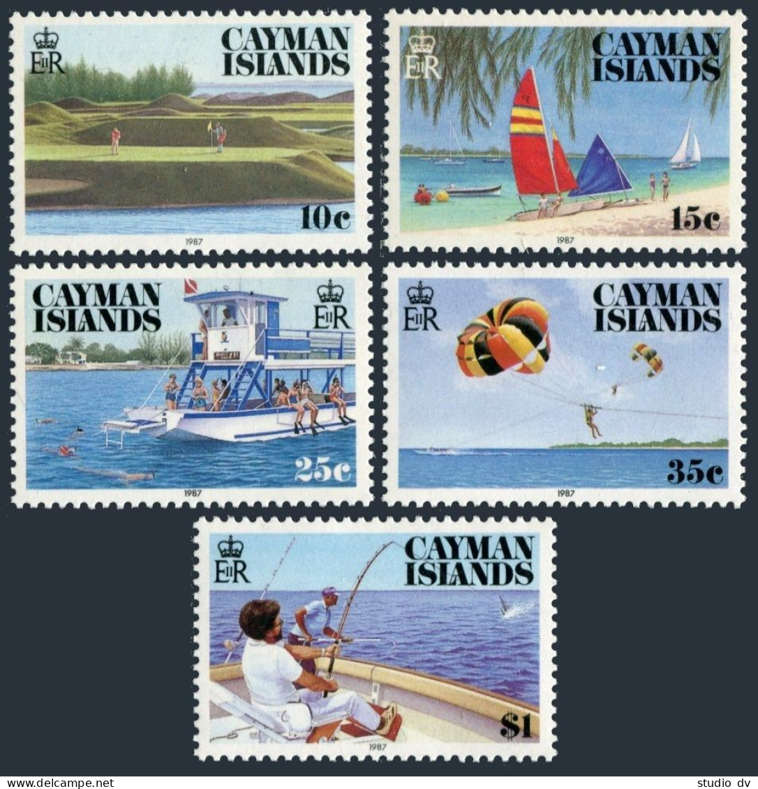 Cayman 574-578,lightly Hinged. Tourism 1987.Golf,Sailing,Snorkeling,Para-sailing - Cayman (Isole)