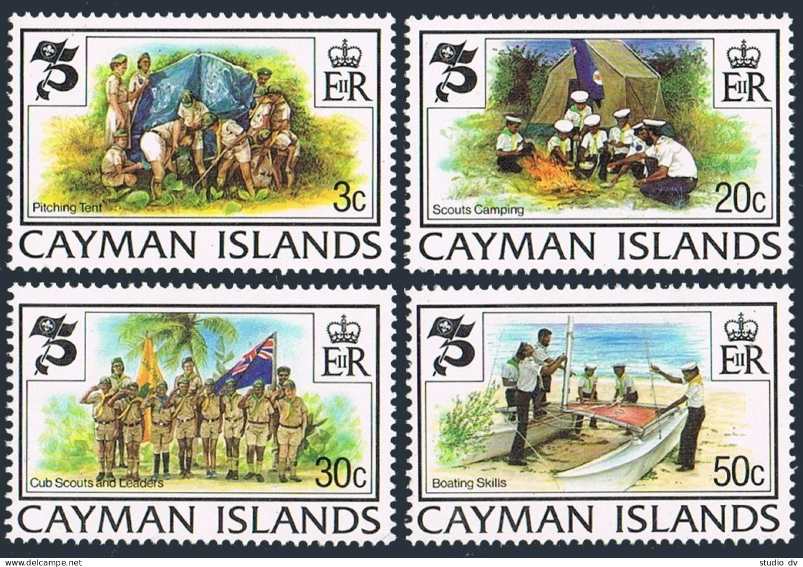 Cayman 490-493, Lightly Hinged. Mi 494-497. Scouting Year 1982. Boating Skills. - Iles Caïmans