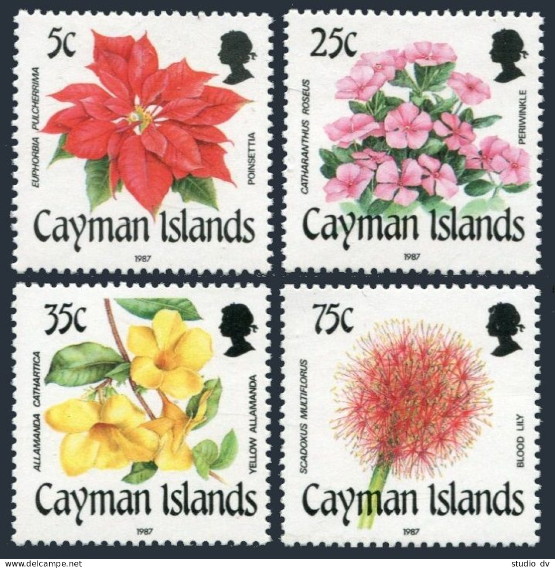 Cayman 586-589,MNH.Michel 596-599. Flowers 1987.Poinsettia,Periwinkle,Blood Lily - Cayman Islands