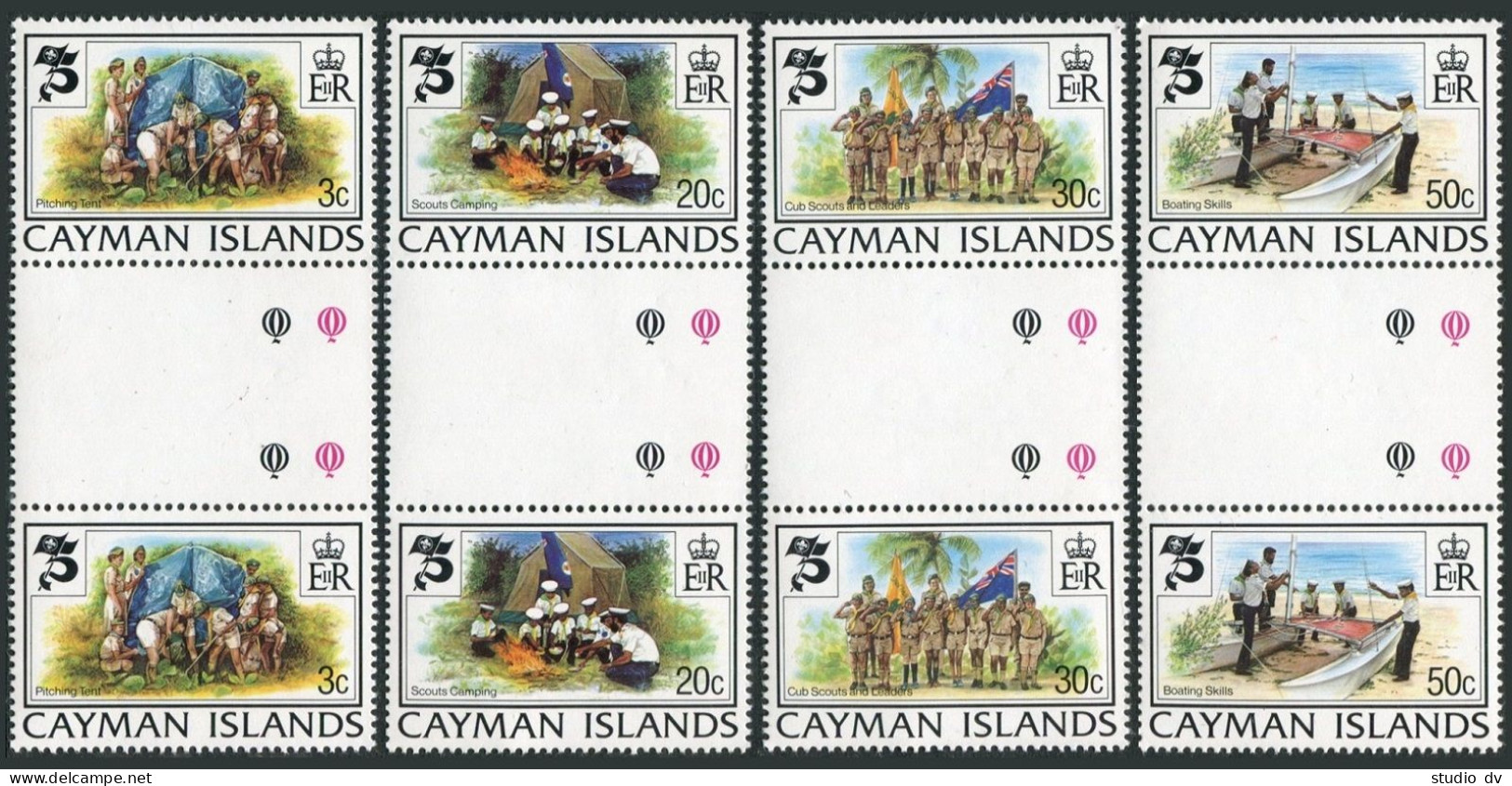 Cayman 490-493 Gutter, MNH. Michel 494-497. Scouting Year 1982. Troop, Boating. - Cayman Islands