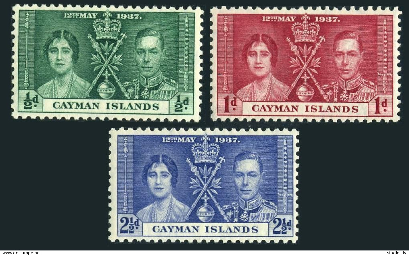 Cayman 97-99, Lightly Hinged. Coronation 1937. Queen Elizabeth & King George VI. - Cayman (Isole)