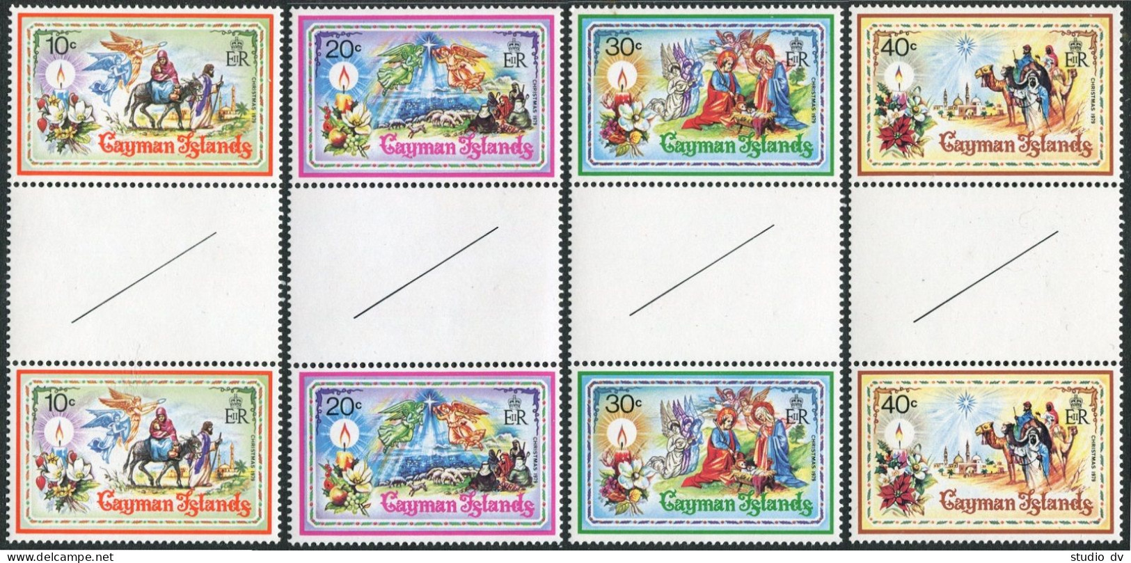 Cayman 430-433 Gutter, MNH. Mi 434-447. Christmas 1979. Donkey, Camel, Flowers, - Cayman Islands