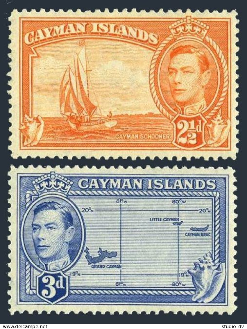 Cayman 114-115, MNH. Michel 107,109. King George VI. Cayman Schooner,Map,Shells. - Cayman (Isole)