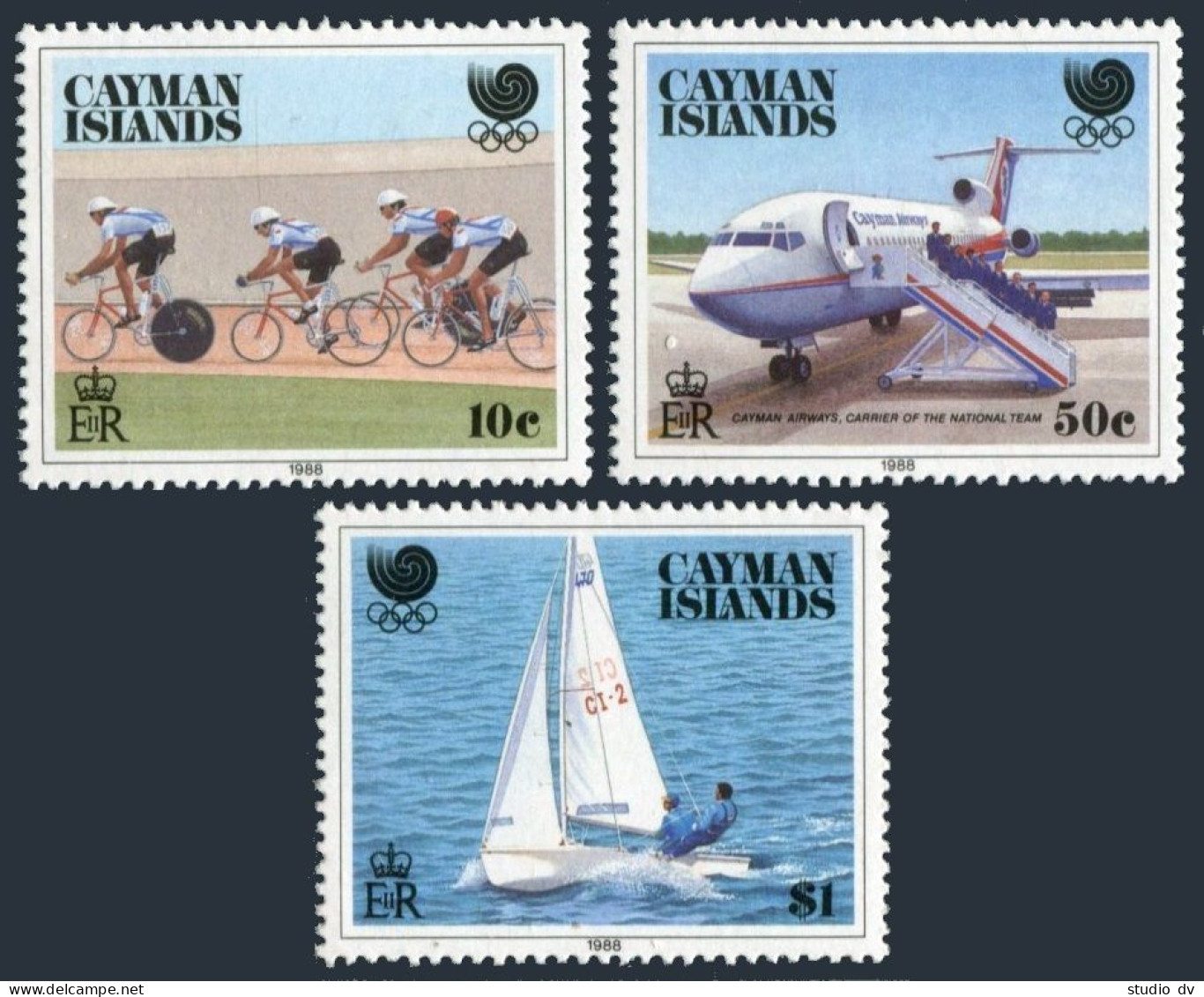 Cayman 598-600, MNH. Mi 608-611. Olympics Seoul-1988. Cycling,Team Jet, Yachting - Iles Caïmans