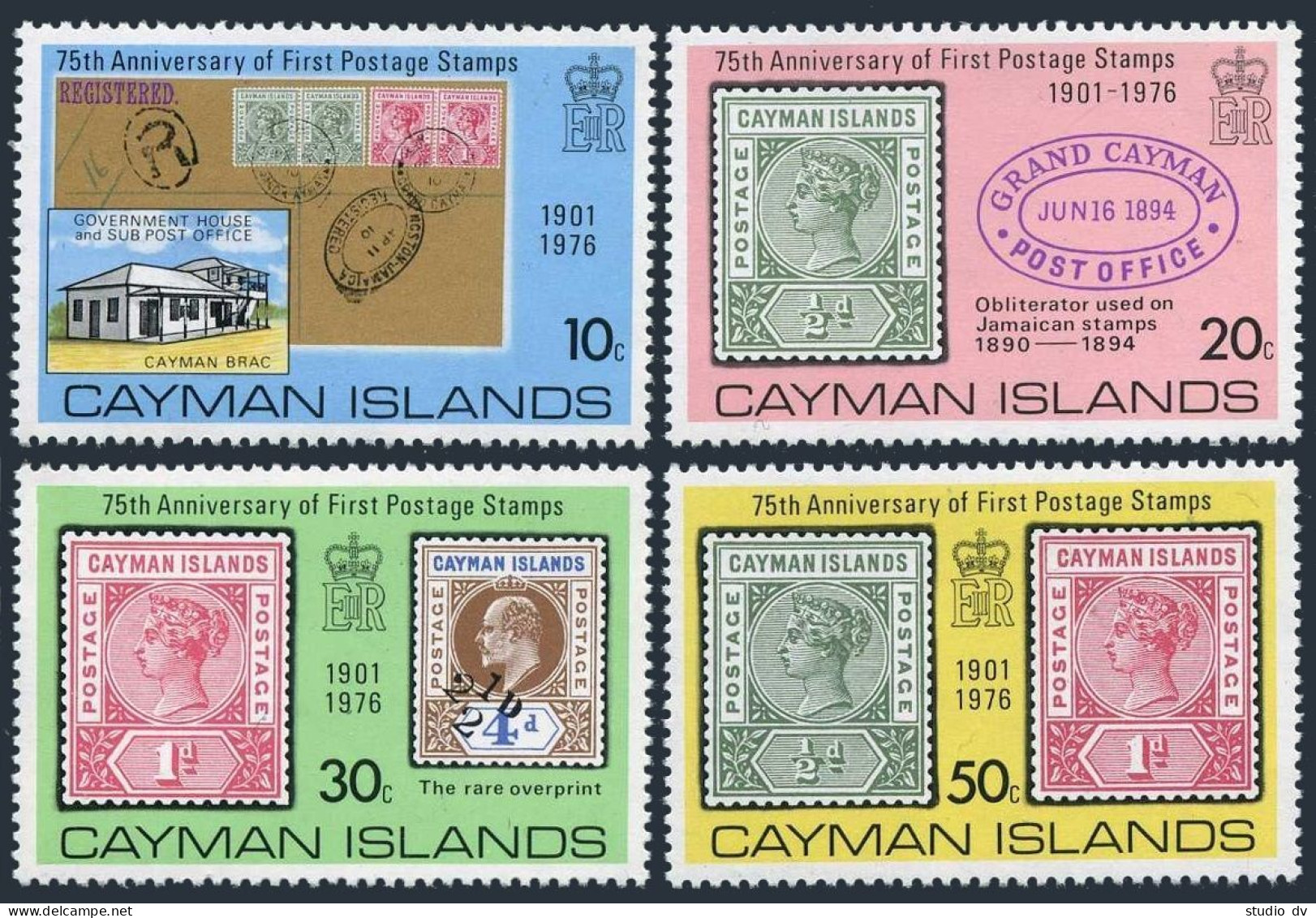 Cayman 368-371,371a Sheet, MNH. Mi 364-367, Bl.9. First Postage Stamps-75, 1976. - Kaimaninseln