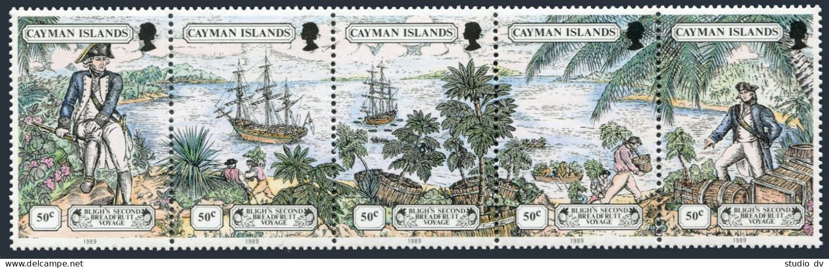 Cayman 608 Ae Strip, MNH. Mi 618-622. Mutiny On The Bounty. Capt. Bligh, Sheep. - Cayman Islands