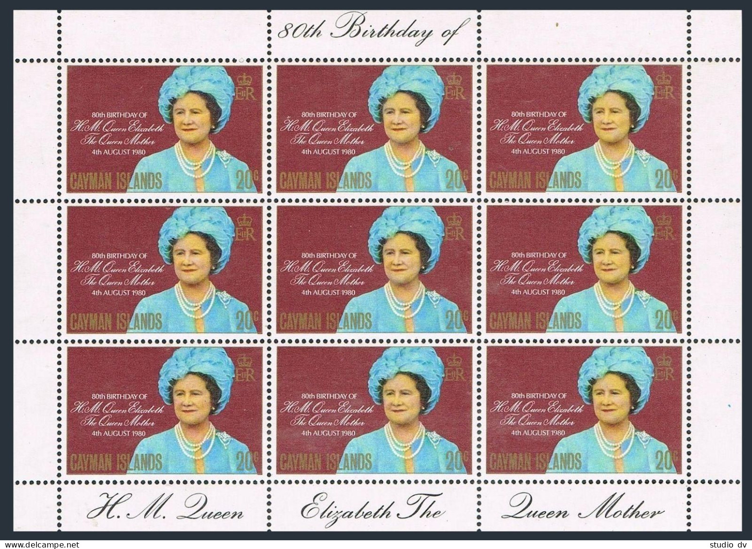 Cayman 443 Sheet, MNH. Michel 447 Klb. Queen Mother Elizabeth-80, 1980. - Iles Caïmans