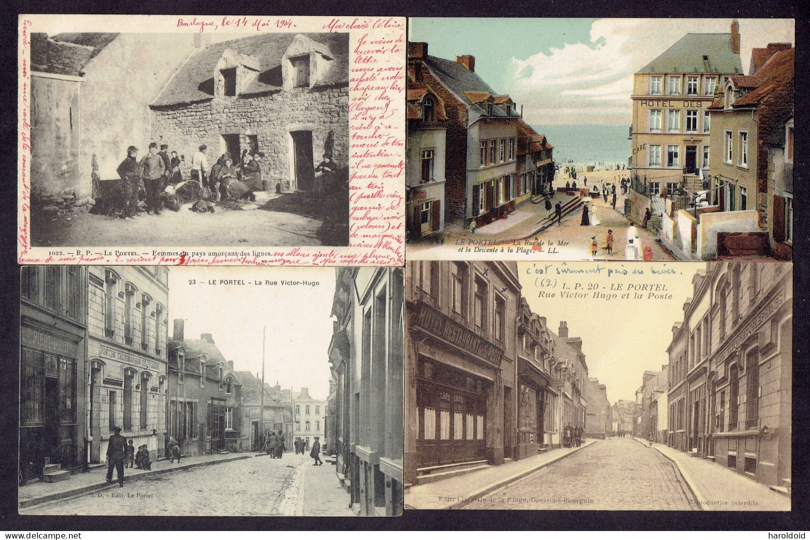 LOT 5 CPA DPT 62 - LE PORTEL - RUE VICTOR HUGO - EGLISE - RUE DE LA MER - FEMMES AMORCANT DES LIGNES - Le Portel