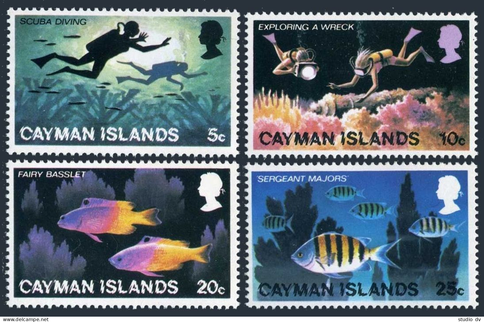 Cayman 382-385, MNH. Michel 383-386. Tourism, 1977. Fish, Fishing, Scuba Divers. - Iles Caïmans