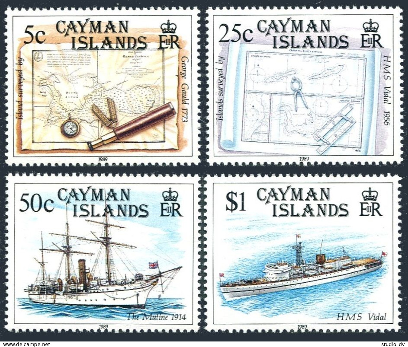 Cayman 614-617, MNH. Michel 628-631. Maps Or Survey Ships, 1989. - Cayman Islands