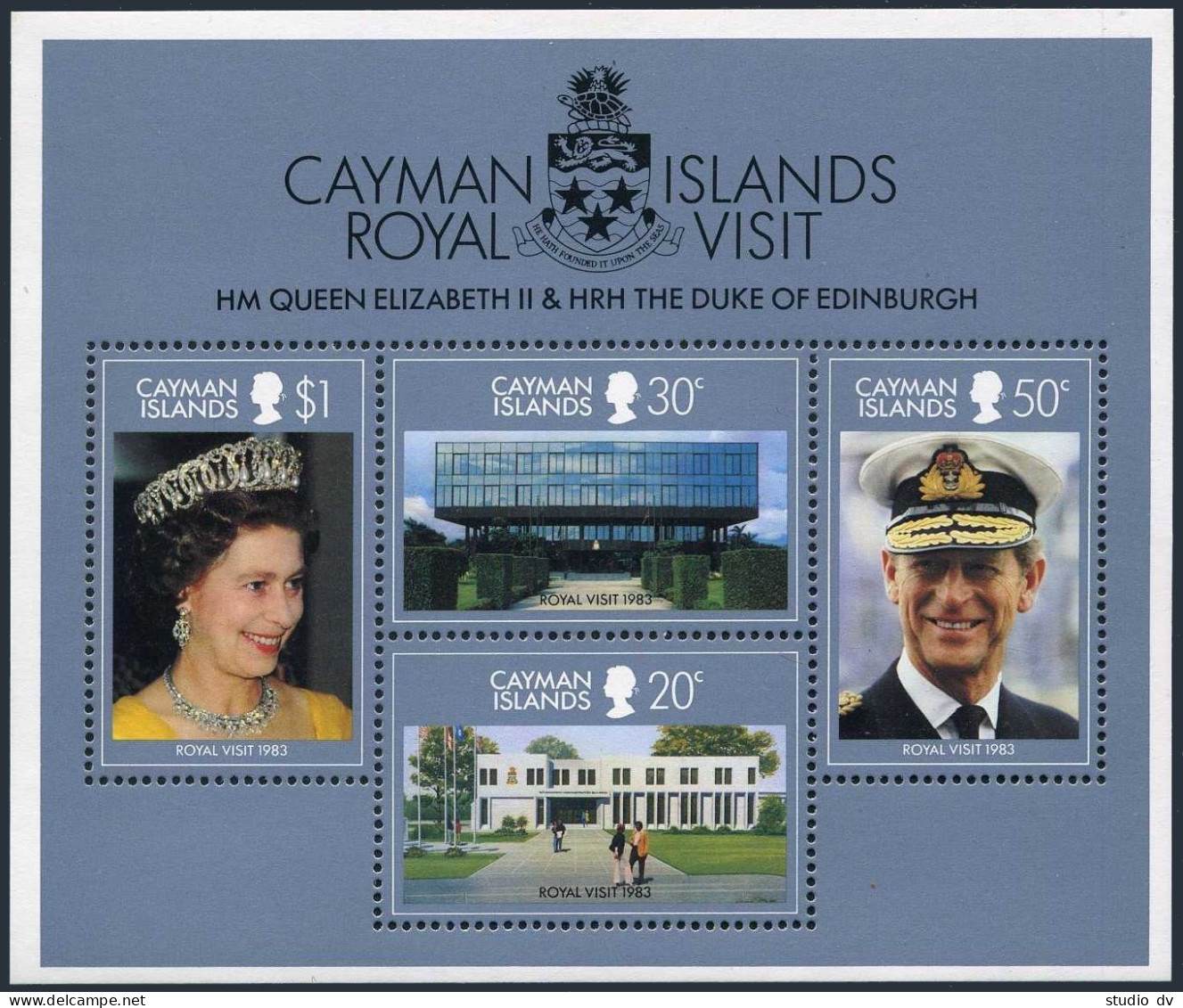 Cayman 506-509,509a, MNH. Mi 510-513, Bl.14. Visit Of QE II, Prince Philip,1983. - Caimán (Islas)