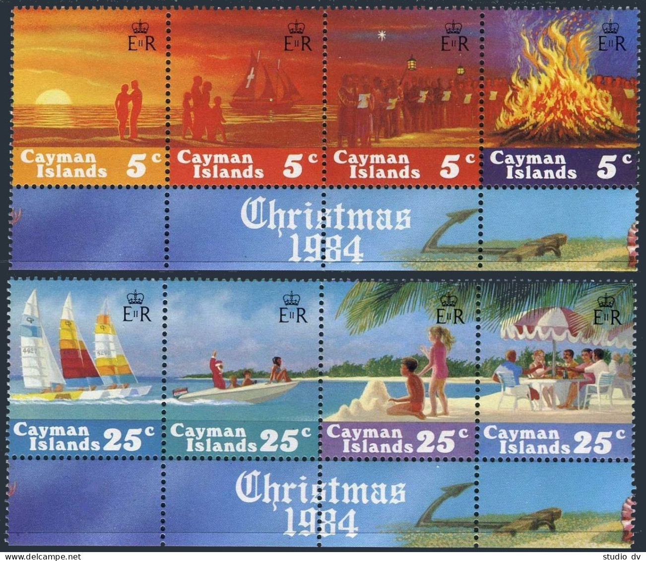 Cayman 532-533 Ad,534, MNH. Mi 535-542,Bl.16. Christmas-1984, Yachts, Bonfire. - Kaimaninseln