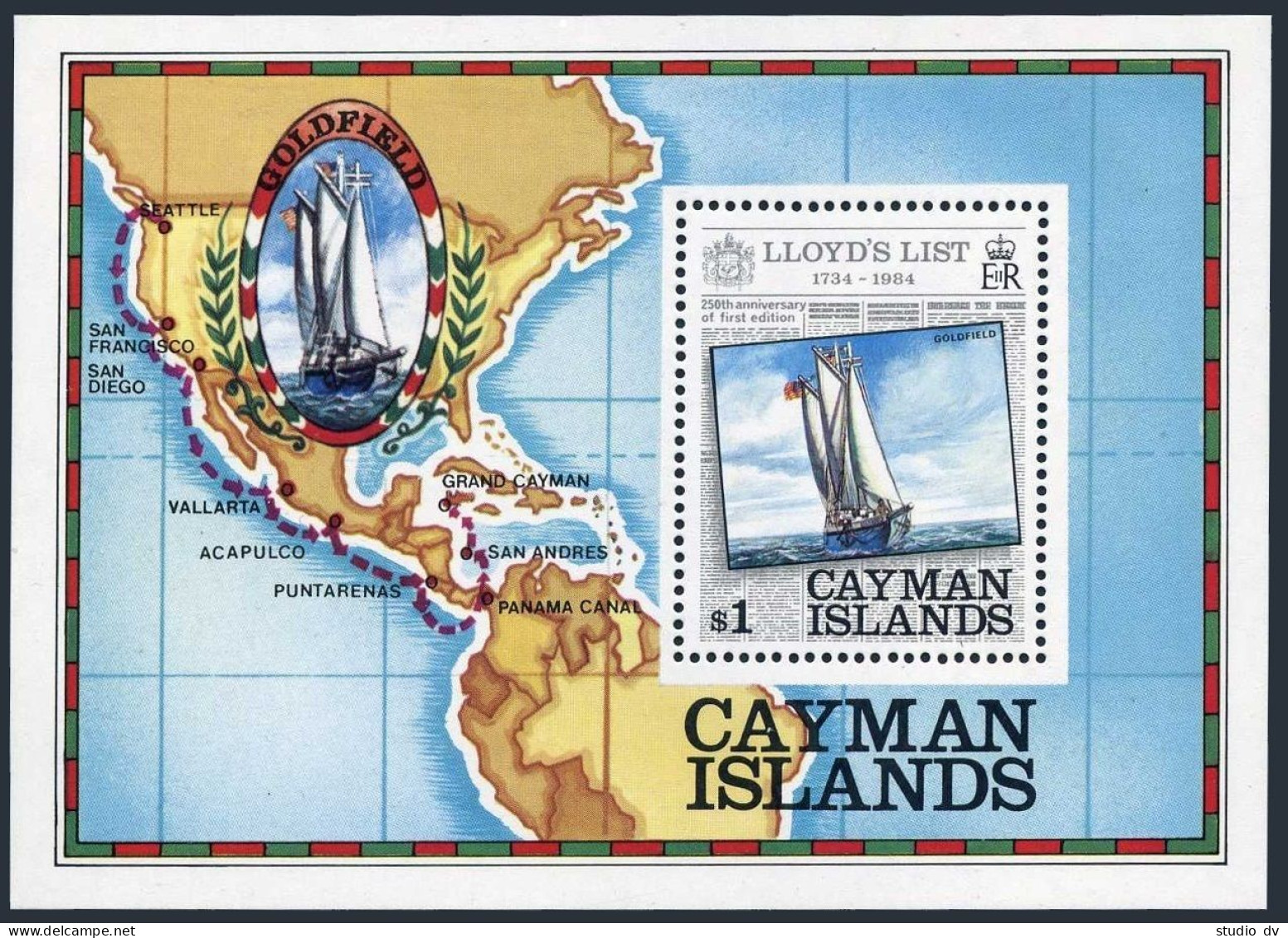 Cayman 522-525,525a,527,MNH. Lloyd's List,Ships.UPU Congress,Hamburg 1984.Ships. - Kaaiman Eilanden