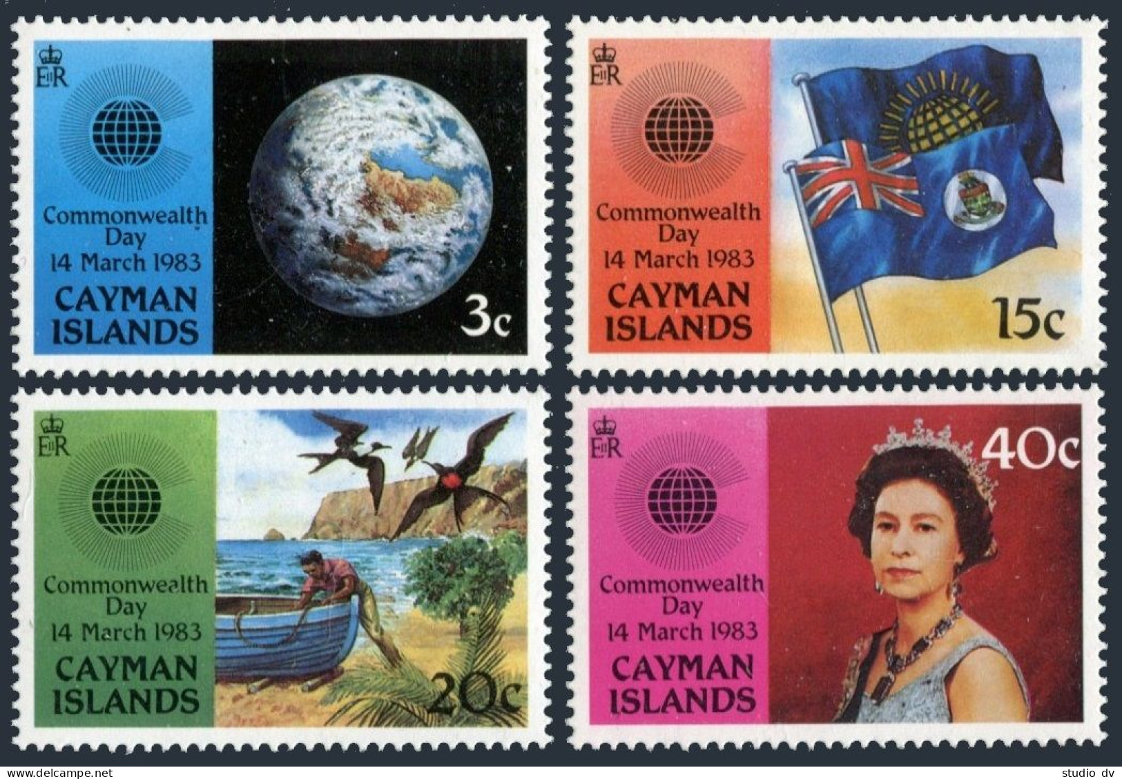 Cayman 510-513, MNH. Mi 514-517. Commonwealth Day 1983. Flags, Fisherman, Birds. - Iles Caïmans