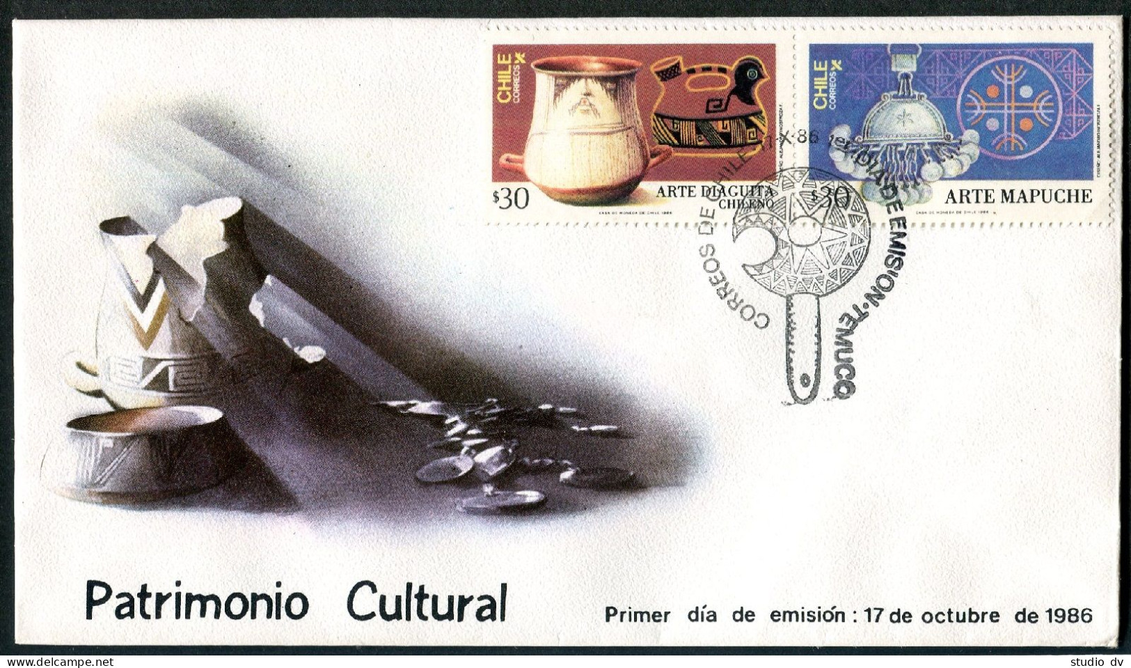Chile 734-735a Pair, FDC. Michel 1147-1148. Art 1986: Urn, Jug, Silver Ornament. - Cile