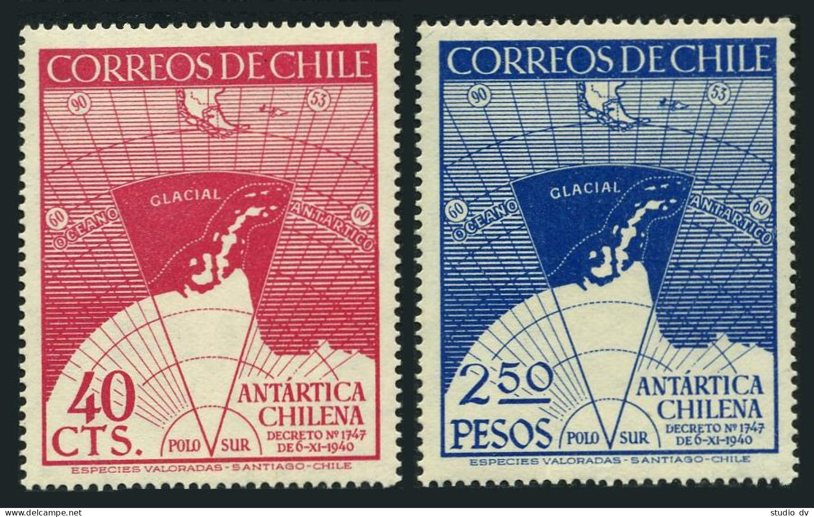 Chile 247-248 Hinged. Michel 355-356. Chile Claims, Antarctic Territory, 1947. - Chile