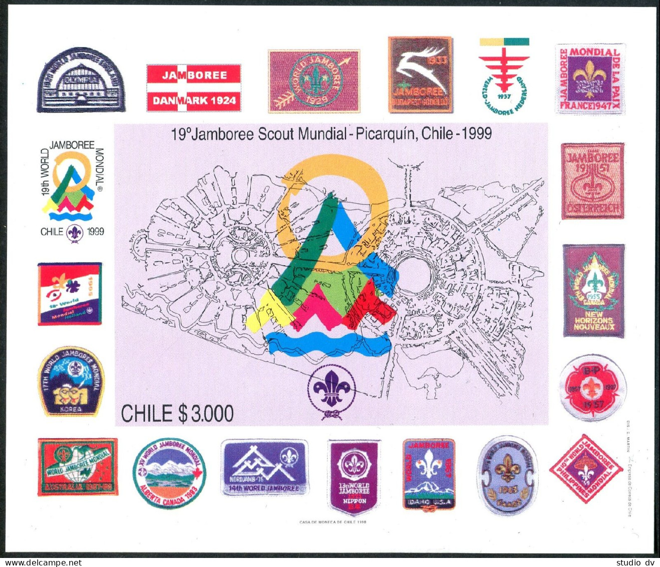 Chile 1270A, MNH. Michel 1882 Bl.40. 1999 World Scout Jamboree, Picarquin,Chile. - Chili