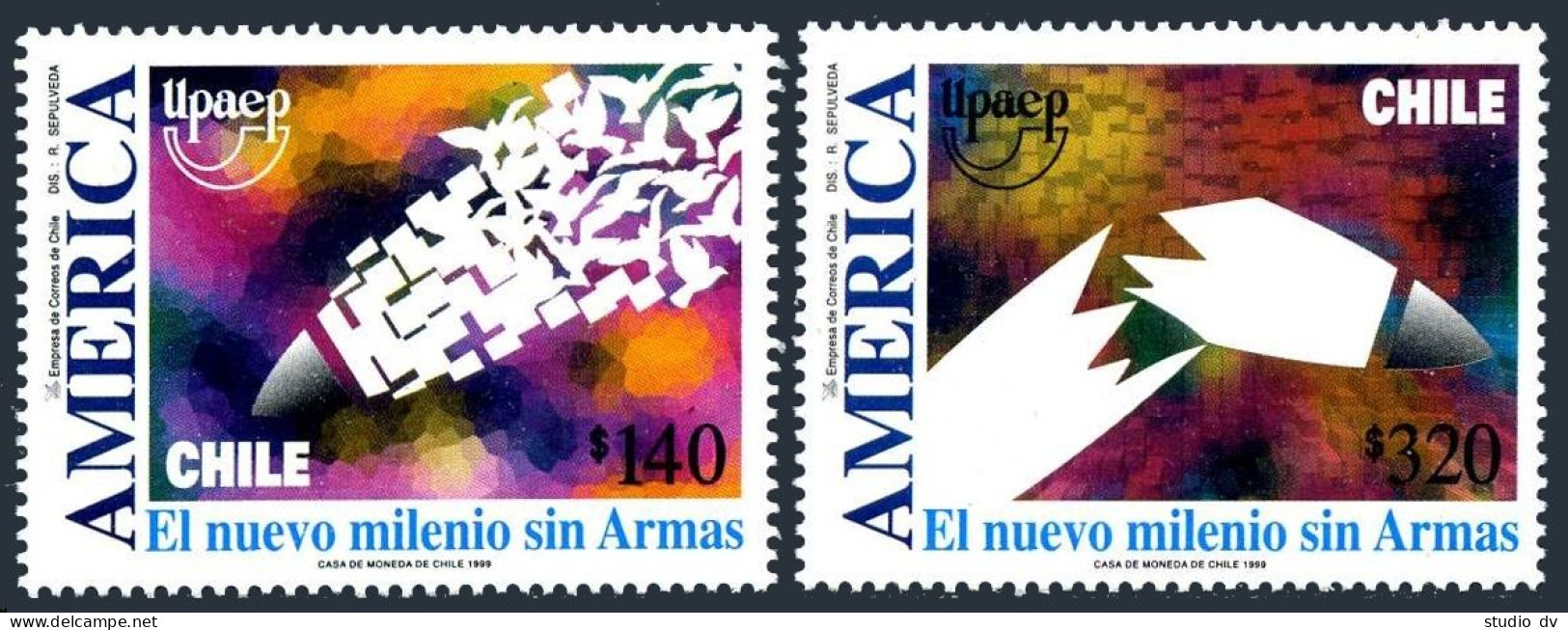 Chile 1304-1305,MNH. America UPAEP-1999.New Millennium Without Arms.Broken Bomb. - Chili