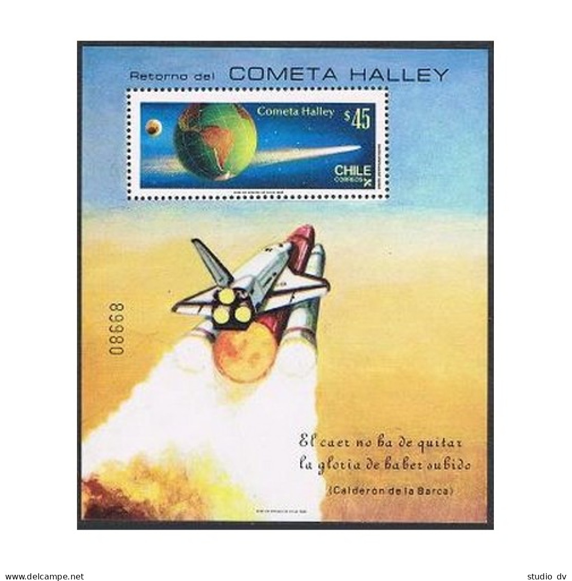 Chile 702a Perf & Imperf Sheets, MNH. Michel Bl.1A-1B. Halley's Comet, 1985. - Cile