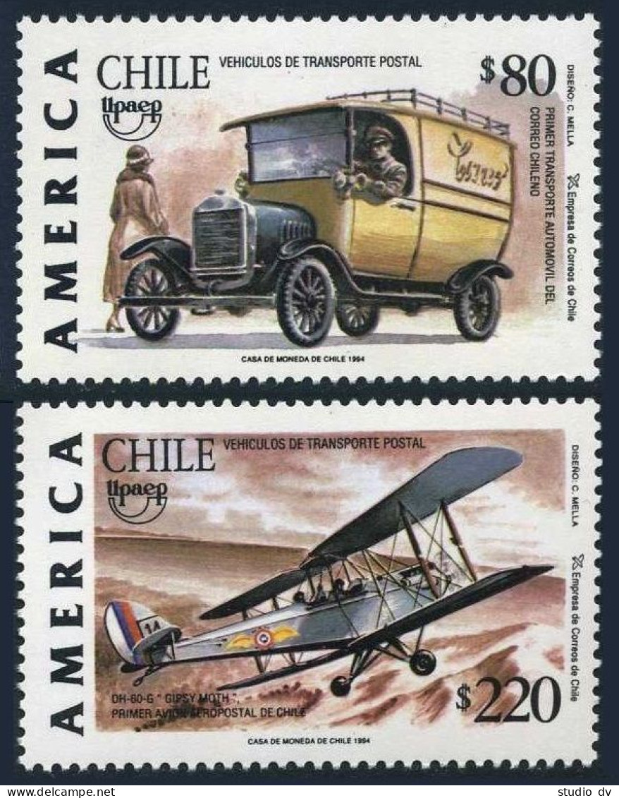 Chile 1124-1125, MNH. Michel 1635-1636. UPAE-1994. Early Postal Truck, Plane. - Cile