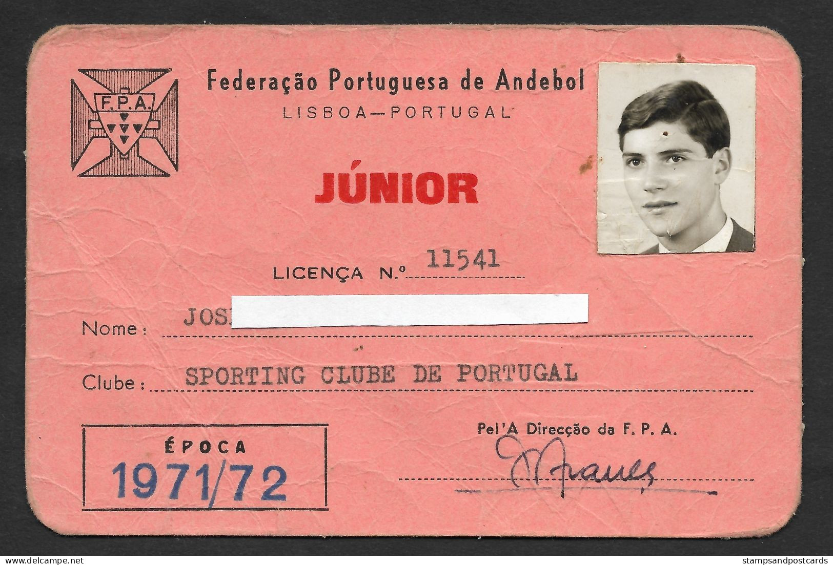 Portugal Carte Jouer Handball Junior SCP Sporting Clube De Portugal 1971 Official ID Card Handball Player - Balonmano