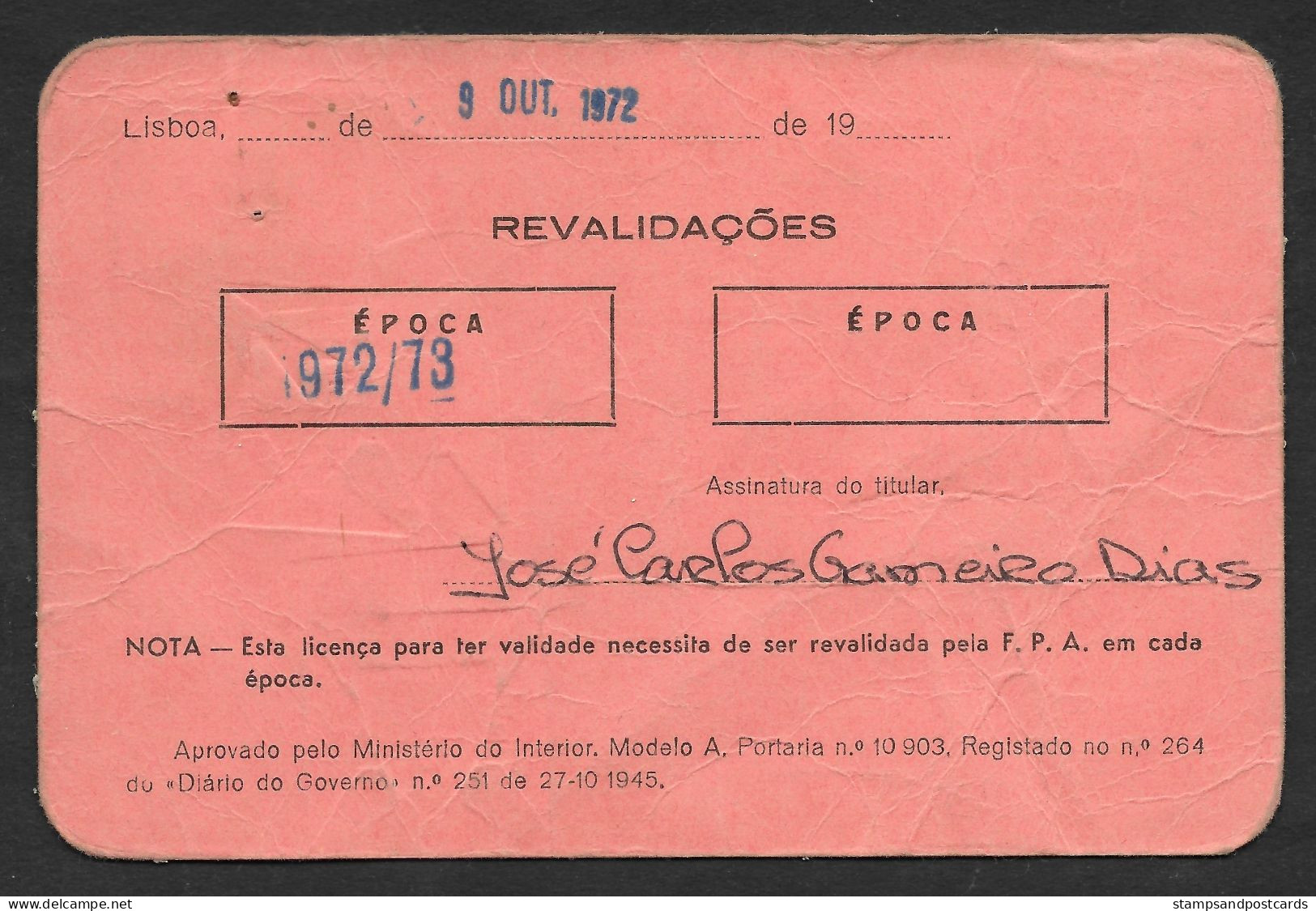 Portugal Carte Jouer Handball Junior SCP Sporting Clube De Portugal 1971 Official ID Card Handball Player - Balonmano