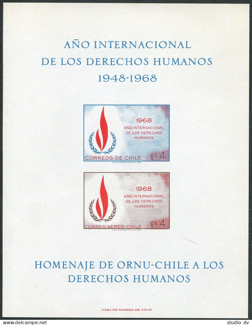 Chile C297a Sheet,MNH.Michel Bl.(716-717). Human Rights Year IHRY-1968. - Chile
