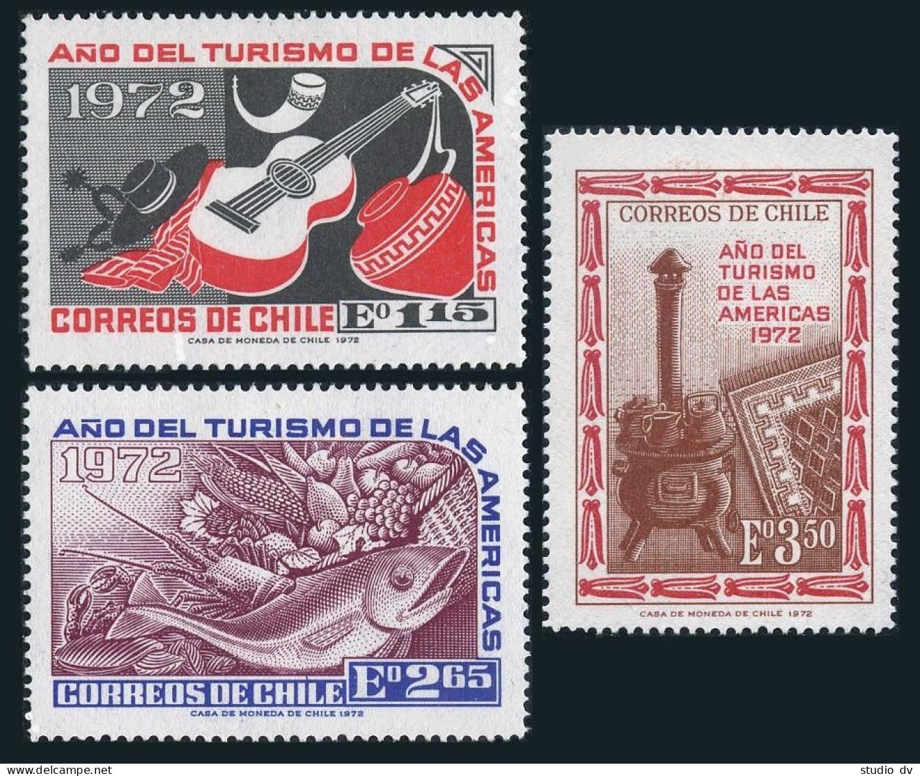 Chile 430-432,MNH.Michel 784-786. Tourism Year 1972.Guitar,Fish,Fruits,Stove,rug - Chile