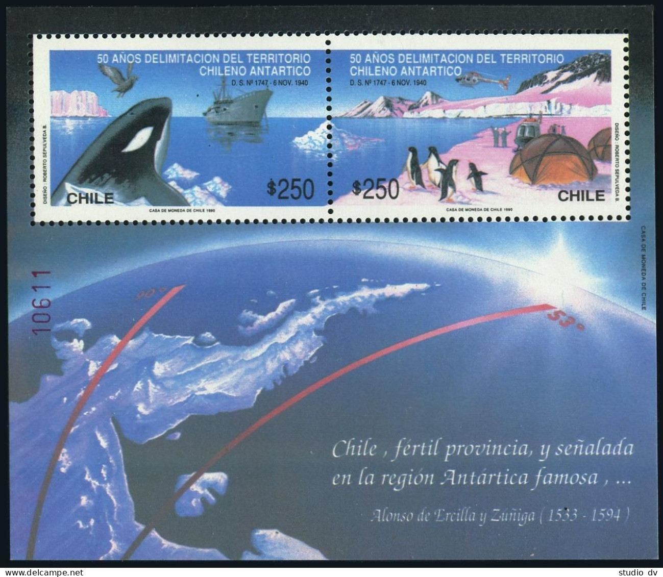 Chile 933-934,934b Sheet,MNH. Antarctic,1990.Penguins,Whale,Bird,Helicopter,Ship - Cile