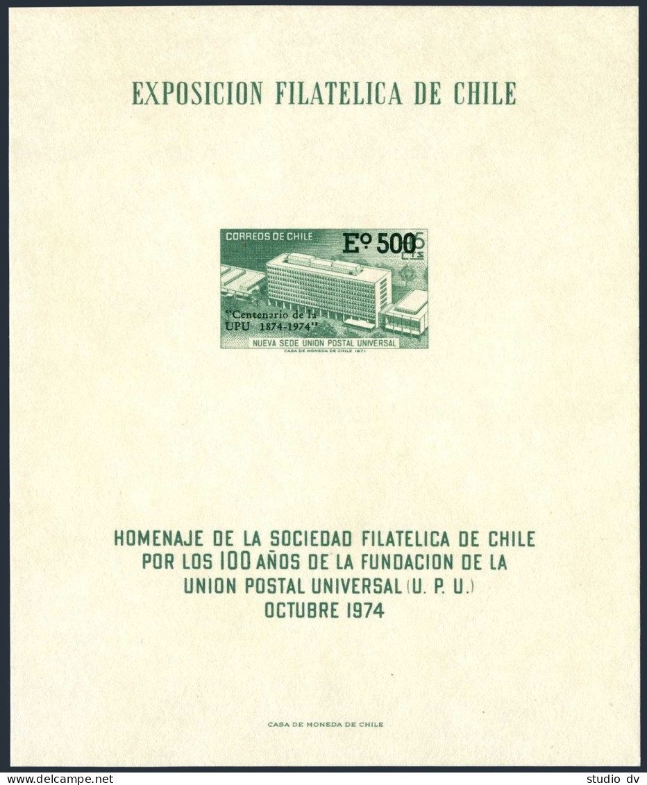 Chile 441,441a Sheet,MNH.Michel 796,Bl.A796 UPU-100,1974.Headquarters In Bern. - Chili