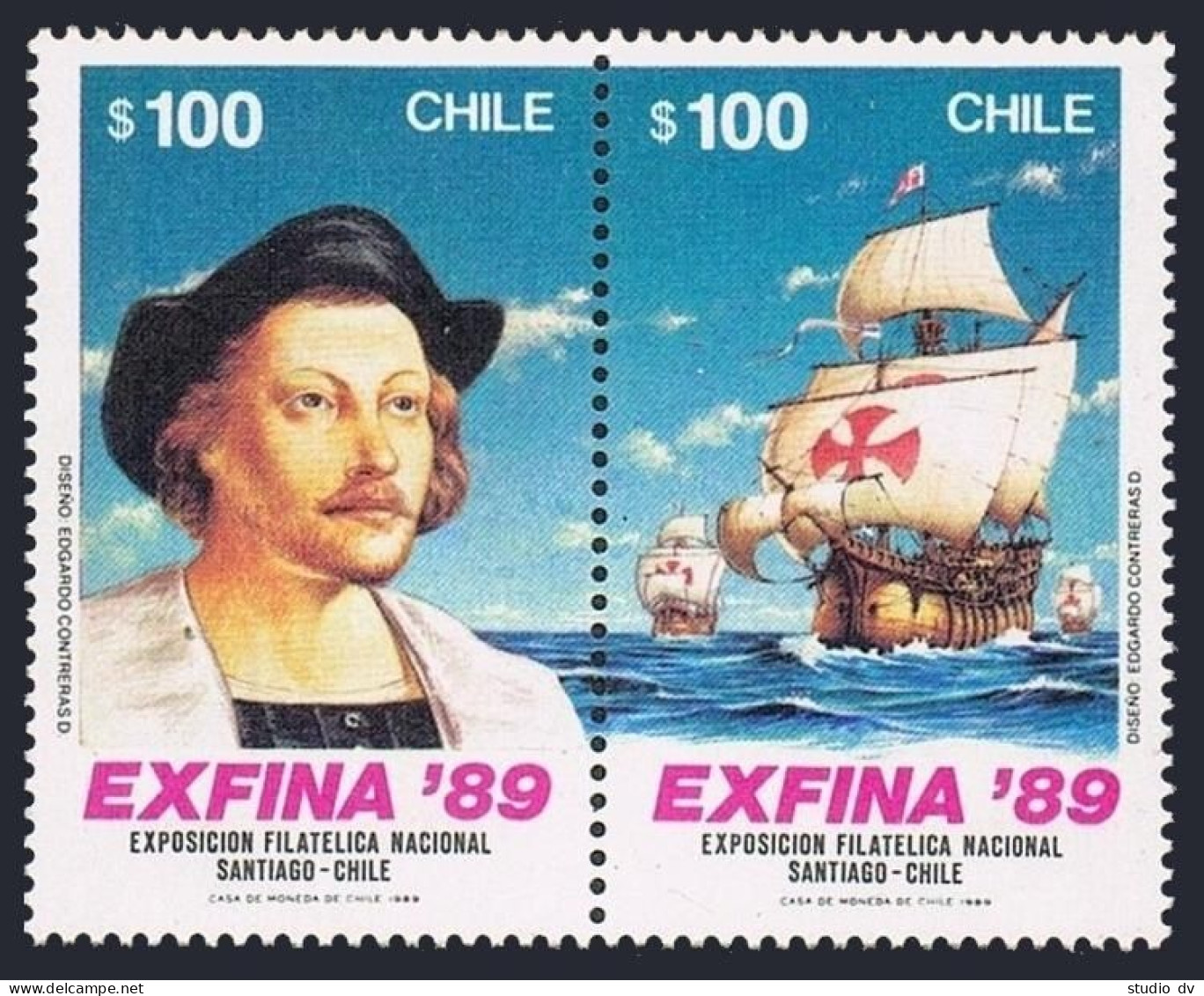 Chile 820-821a,821b,c, MNH. Mi 1285-1286, Bl.10-11. America-500. Columbus,Ships. - Cile